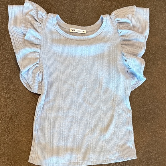 Zara Tops - Zara Women’s Sky Blue Ruffle Sleeve Blouse size Small